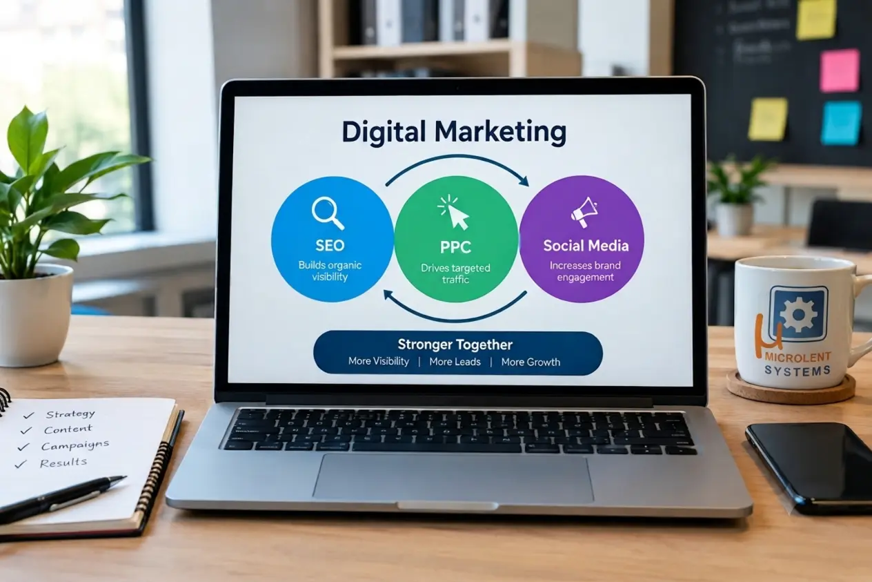 SEO, PPC, and social media marketing